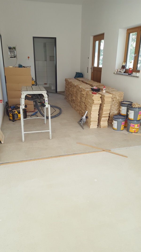 Neubau mit 7 Büro Zimmer Eiche 22mm Industrieparkett verlegt, geschliffen, geölt